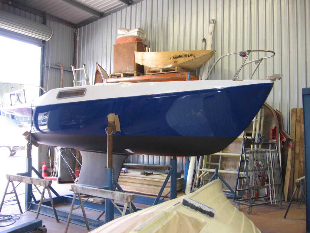 boat on hard stand after painting and repairs 02