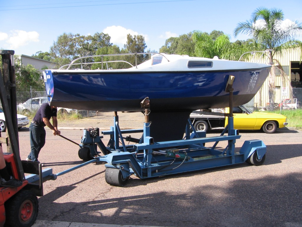 boat on hard stand after painting and repairs 03